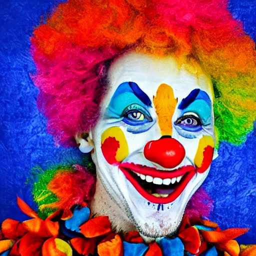 Image similar to Portrait of a colorful happy joyful clown masterpiece