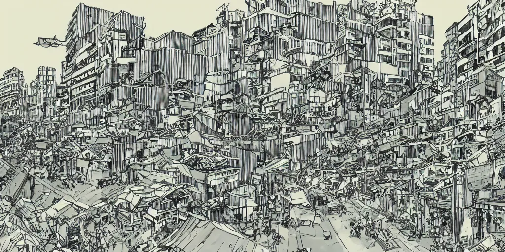 Image similar to a tight shot of a dozen monkeys attacking a city in Japan by Ashley Wood, 3 point perspective, rule of thirds