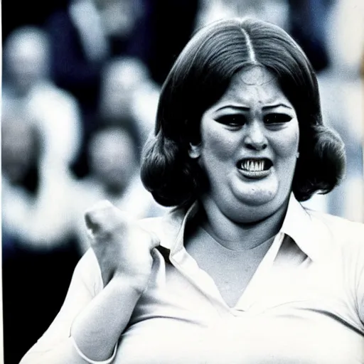 Prompt: winner of most beautiful double chin competition 1971, high quality, world championship