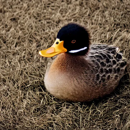 Prompt: extremely detailed photo of a duck in a fuzzy sweater, Sigma 80mm, by Joel Sternfield