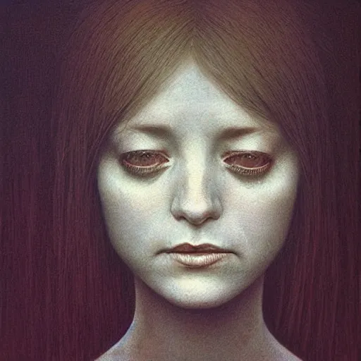 Image similar to female who looks like alyson hannigan by beksinski