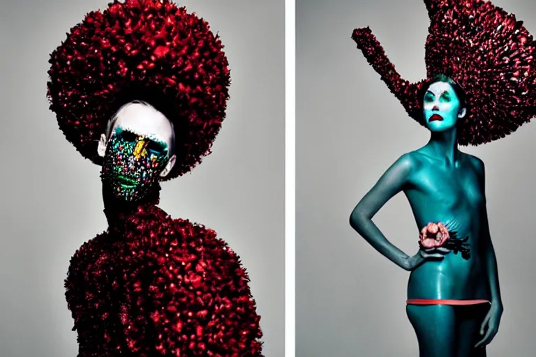 Prompt: fashion editorial photography in a world inspired by damien hirst