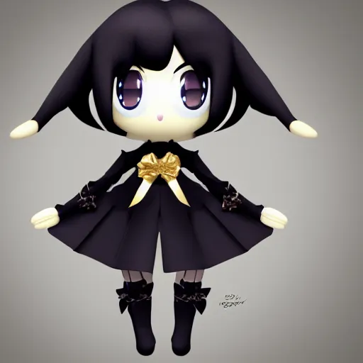 Prompt: cute fumo plush of a gothic maiden in a gold and black uniform, laces and ribbons, soft shadow, anime girl, vray, white frame