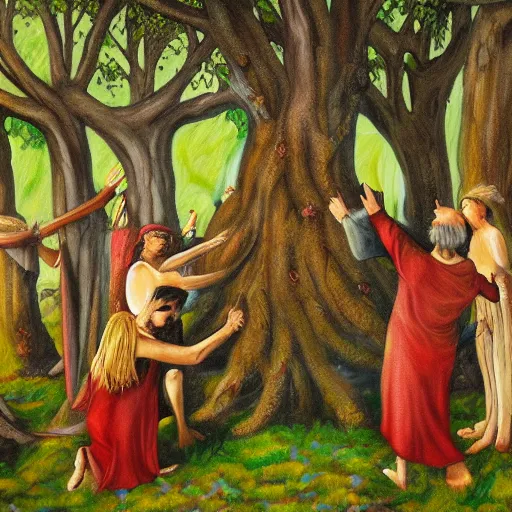 Image similar to detailed painting of druid ritual surrounding an ancient tree