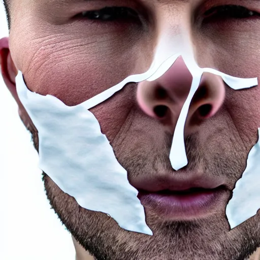 Image similar to a man peeling off his face like a mask, hyper realistic, 4k, high definition, symmetry, groovy,