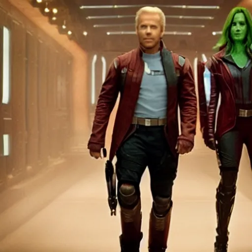 Prompt: film still of Joe Biden as Star Lord in Guardians of the galaxy