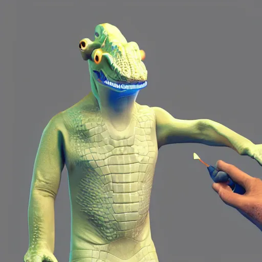 Prompt: crocodile crocodile dressed as a surgeon operating on a patient, fluorescent lightning, unreal engine 5