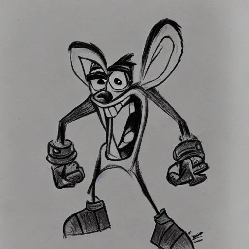 Image similar to milt kahl sketch of crash bandicoot