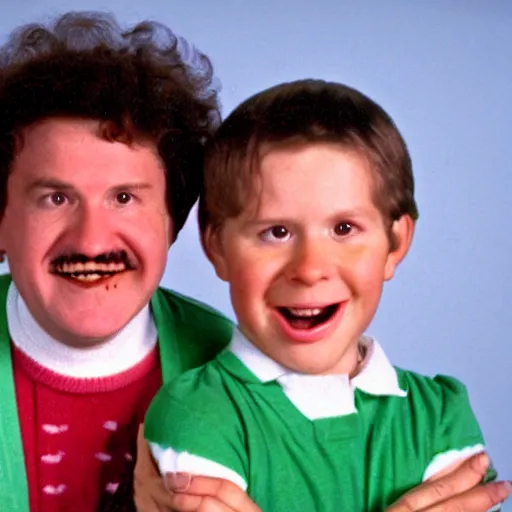 Image similar to still from 8 0 s family comedy show my two turnips, portrait faces, giant turnips