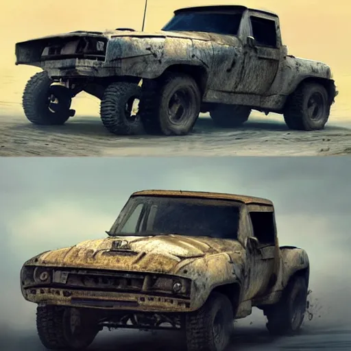 Image similar to truck as a rhinoceros in the style of mad max, cinematic composition, intricate photorealism, high detail, many exotic high end features, concept art