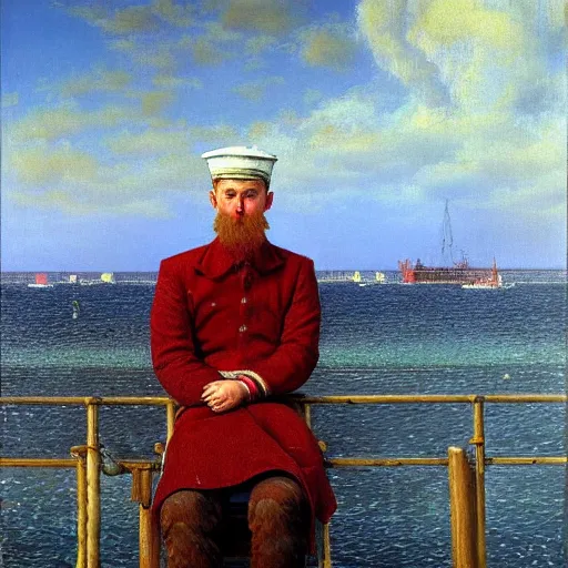 Prompt: painting of sailor boy hyperrealism vasily vereshchagin at harbor