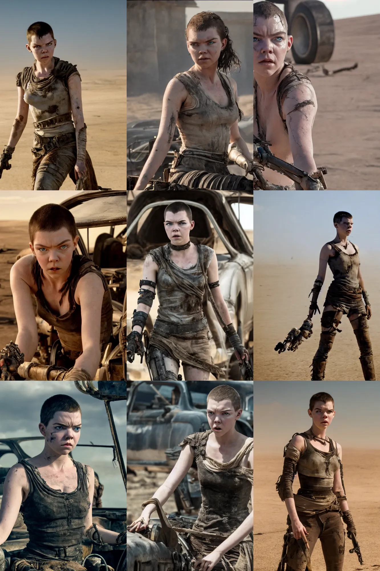 Prompt: movie still of Anya Taylor-Joy as Furiosa in Mad Max Fury Road, 4k, high quality