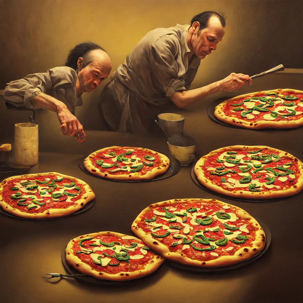 Image similar to hyper detailed 3d render like a Oil painting - nick cave baking pizza by Jacek Yerka, Mariusz Lewandowski, Houdini algorithmic generative render, Abstract brush strokes, Masterpiece, Edward Hopper and James Gilleard, Zdzislaw Beksinski, Mark Ryden, Wolfgang Lettl, hints of Yayoi Kasuma, octane render, 8k