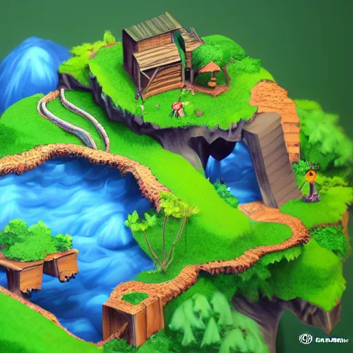 Image similar to a 3d diorama of a nature setpiece,isometric,cartoony,modeled,artstation,beautiful