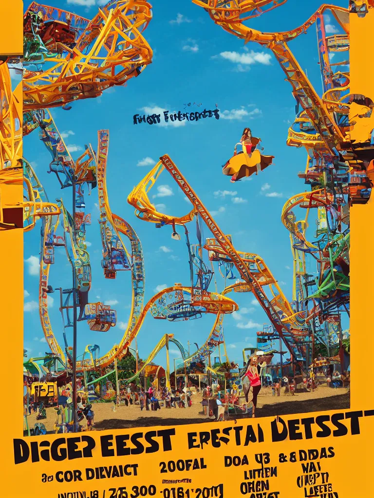 Image similar to poster for the diggerfest festival, digger land amusement park, concert, couple dancing, really good vibes, creative, 2 0 0 0 s, aesthetic