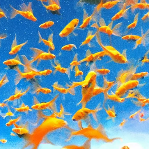 a swarm of goldfish in the sky, Stable Diffusion