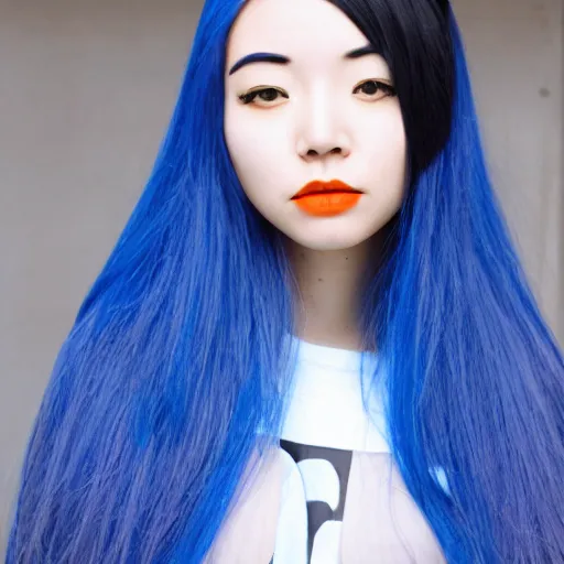 Prompt: Blue Haired Asian girl, Japanese style