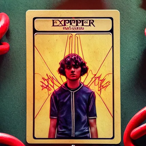 Image similar to The Emperor tarot card in the style of Stranger Things, hyperrealistic, highly detailed, depth of field, High definition, 8k, octane render, artstation