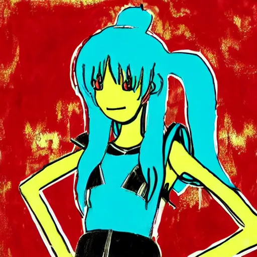 Image similar to Hatsune miku by Jean-Michel Basquiat