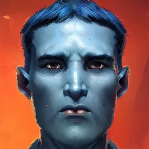 Image similar to portrait of a blue skin man by greg rutkowski, short black hair in military style, tall, star wars expanded, universe, he is about 5 0 years old, wearing white colored imperial admiral uniform, artstation hq