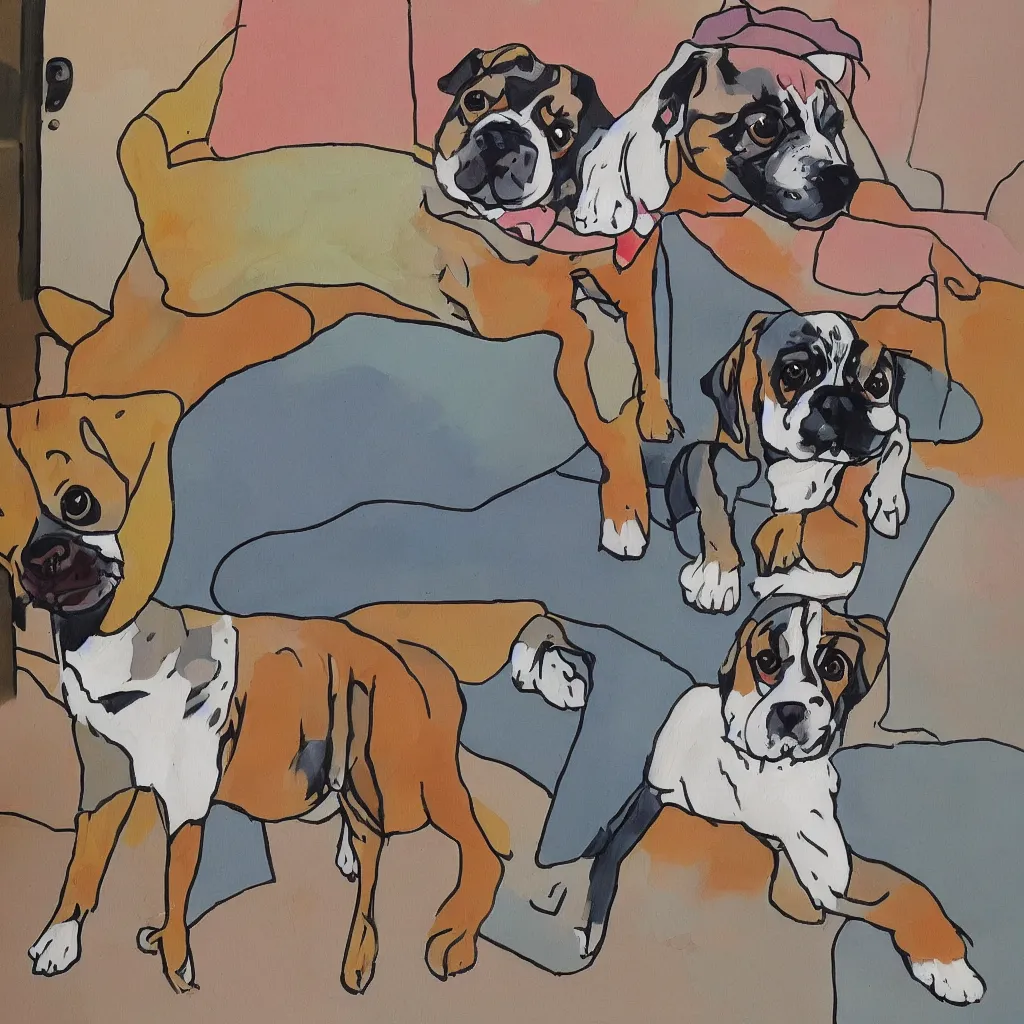 Prompt: painting of cute dog, full stature, in style of patrick caulfield, photorealistic