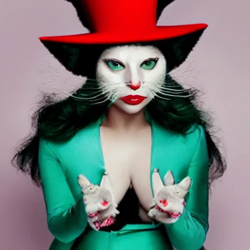 Prompt: lady gaga as cat in the hat