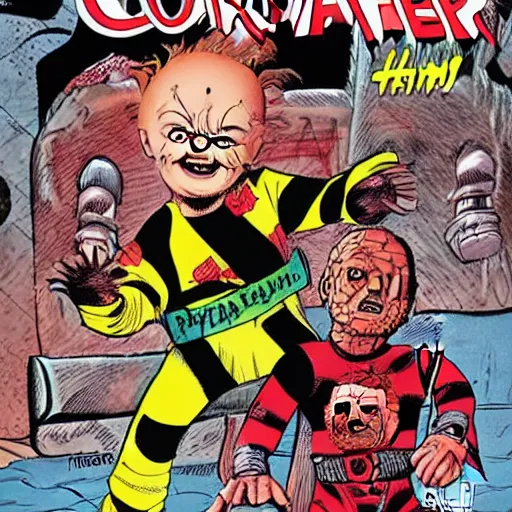 Image similar to Chucky VS Freddy Krueger 80's comic book cover