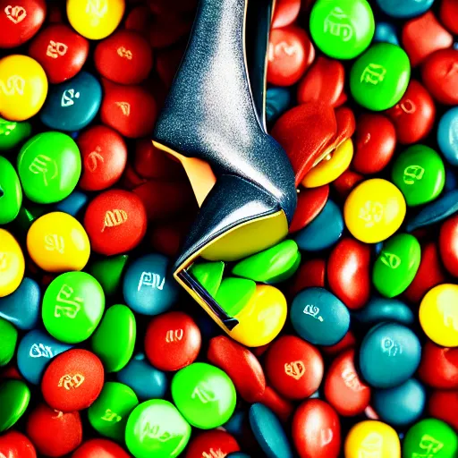 Image similar to full body portrait of green m & m posing seductively, candy, high heels, elegant, smooth, sharp focus, hyper detailed