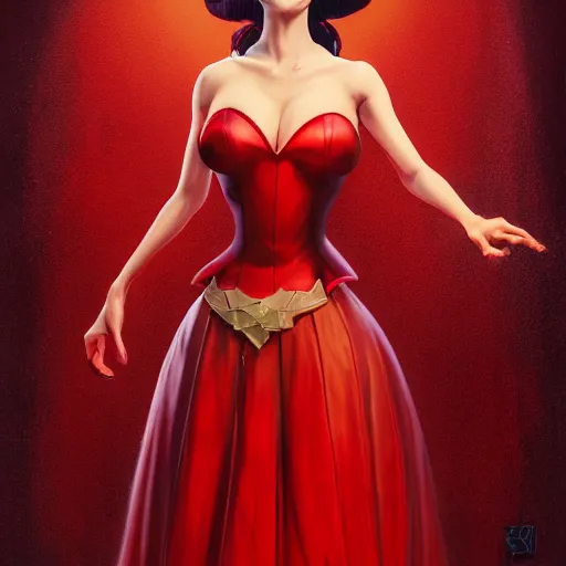 Prompt: an epic fantasy comic book style full body portrait painting of smiling Natalia Oreiro in red dress, elegant, character design by Mark Ryden and Pixar and Hayao Miyazaki, unreal 5, DAZ, hyperrealistic, octane render, cosplay, RPG portrait, dynamic lighting, intricate detail, summer vibrancy, cinematic