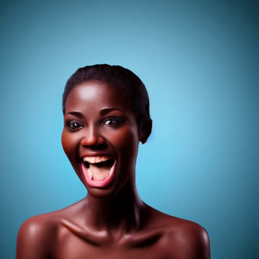 Prompt: beautiful happy woman, realistic proportions, dark skin, full body picture, enthusiasm, warm lighting, rule of thirds, spotlight, claymation scene