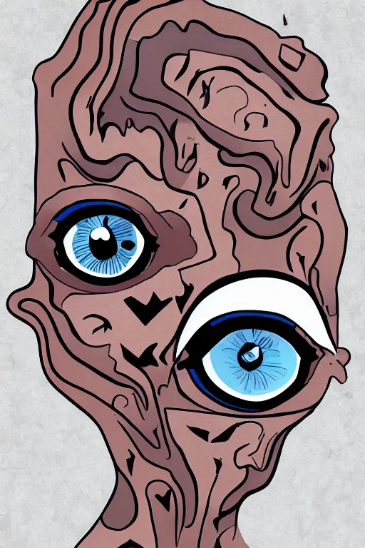 Prompt: a digital art painting portrait of a mutant with six eyes, two noses and three mouths