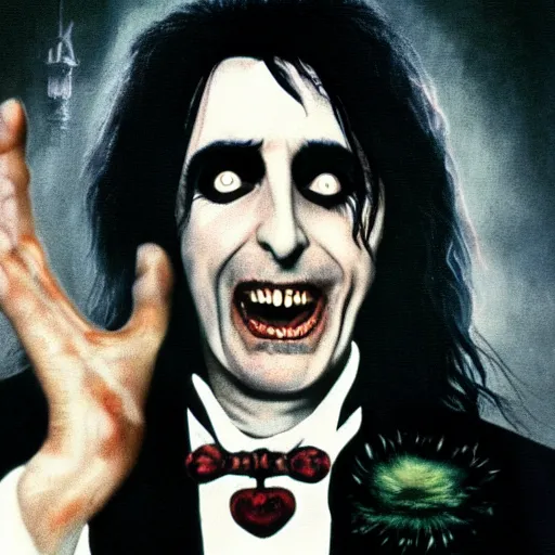 Prompt: Alice cooper in the role of Dracula