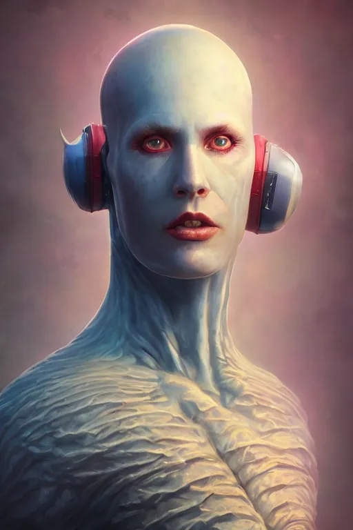 Image similar to digital portrait of an eloquent alien king, straight on, full body character concept art, concept art, by artgerm, tom bagshaw, gerald brom, vaporwave colors, lo fi colors, vaporwave, lo fi, 4 k, hd, rendered with substance designer, small details,