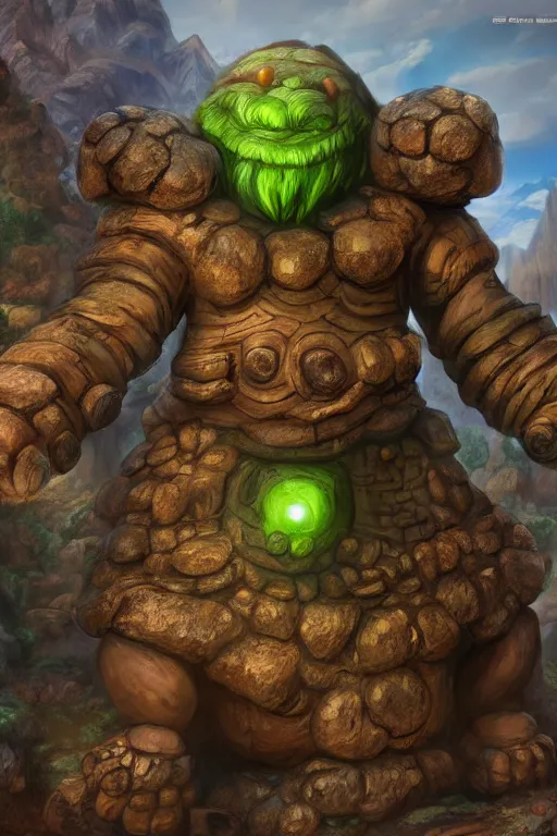 Image similar to zelda fantasy art giant golem troll wood rock greeble gemstone, global illumination ray tracing hdr fanart arstation by sung choi and eric pfeiffer and gabriel garza and casper konefal