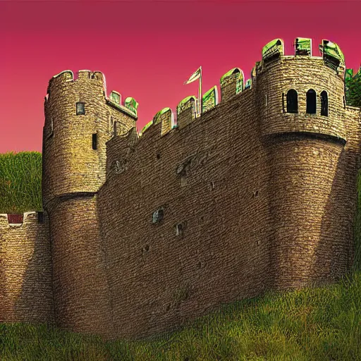 Prompt: an medieval fortress on a hill, digital art