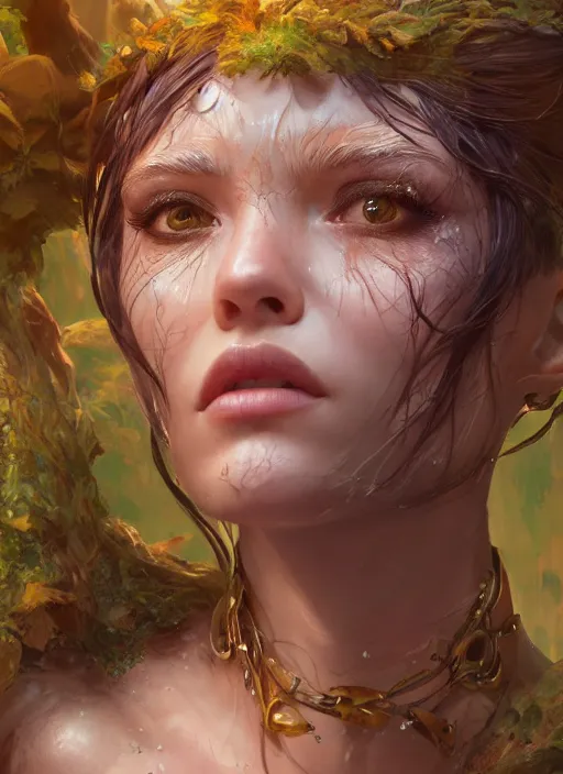 Image similar to nidalee, au naturel, hyper detailed, digital art, trending in artstation, cinematic lighting, studio quality, smooth render, unreal engine 5 rendered, octane rendered, art style by klimt and nixeu and ian sprigger and wlop and krenz cushart