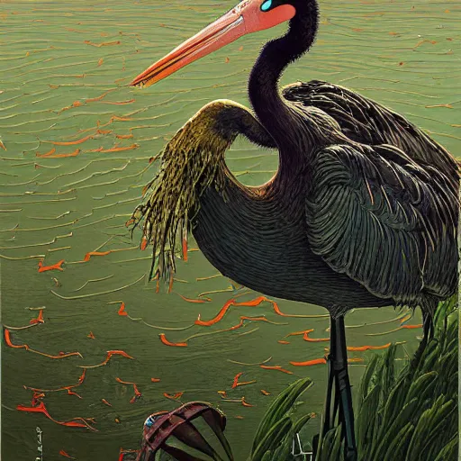 Prompt: realistic atlantic spring pond diamond stork chianti purse death metal album cover, by victo ngai and johfra bosschart and tom thomson, speedpainting, 2 d game art, postmodern