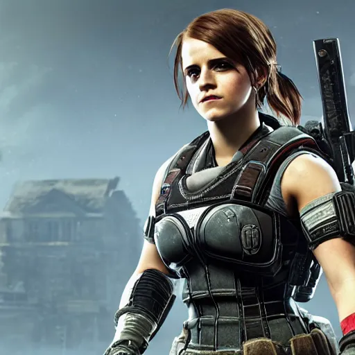 Image similar to emma watson in gears of war destiny 2 call of duty witcher 3 warframe pokemon mario spongebob fortnite ice cream smash bros highly detailed, extremely high quality, hd, 4 k, professional photographer, 4 0 mp, lifelike, top - rated, award winning, realistic, detailed lighting, detailed shadows, sharp, no blur, edited, corrected, trending