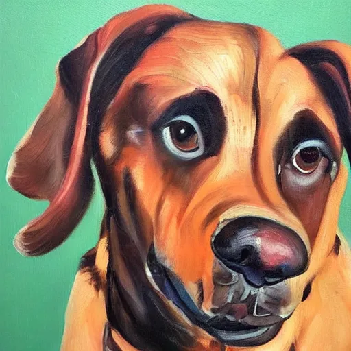 Prompt: awful oil painting of a dog, messy, ugly, bad