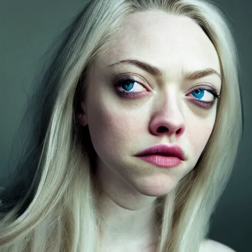 Prompt: portrait photo of amanda seyfried, full platinum blond, pale skin, by kyle thompson, realistic, high detail, high quality, trending on pinteresst