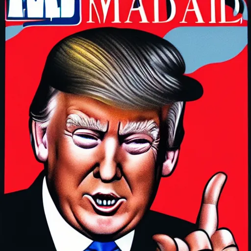 Image similar to Donald Trump on the cover of MAD MAGAZINE art stly Al Gaffee