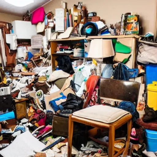 Prompt: room filled with stuff by hoarder