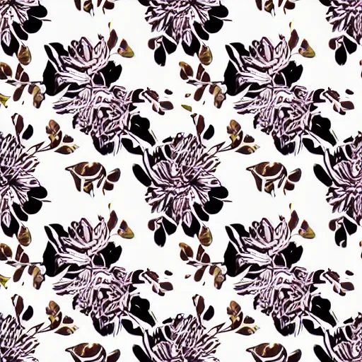 Prompt: Floral concept, seamless pattern, tiling, dark background, digital art