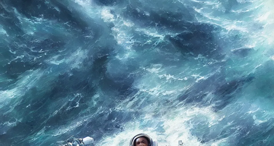 Image similar to an astronaut lost in the ocean,digital art,detailed,ultra realistic,art by greg rutkowski