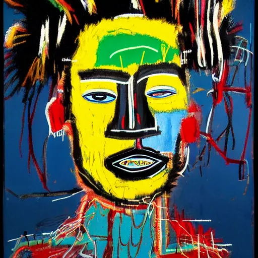 Image similar to A extremely highly detailed majestic hi-res beautiful immaculate head and shoulders painting of a strong black african man by Jean-Michel Basquiat, 8k, high textures, hyper sharp, insanely detailed and intricate, super detailed, 4k HDR high quality