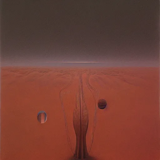 Image similar to New detailed artwork by Zdzisław Beksiński in the year 2022, oil on canvas