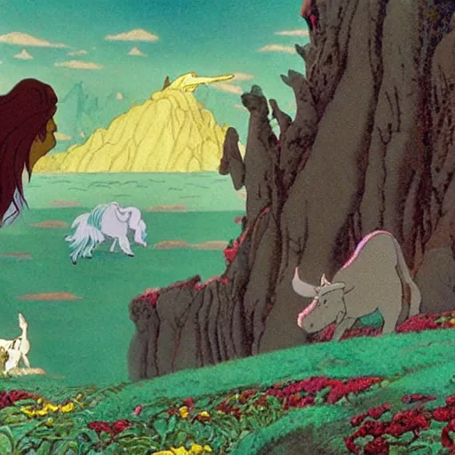 Image similar to still from the film the last unicorn, 8 k, extremely detailed, in the style of edmund dulac