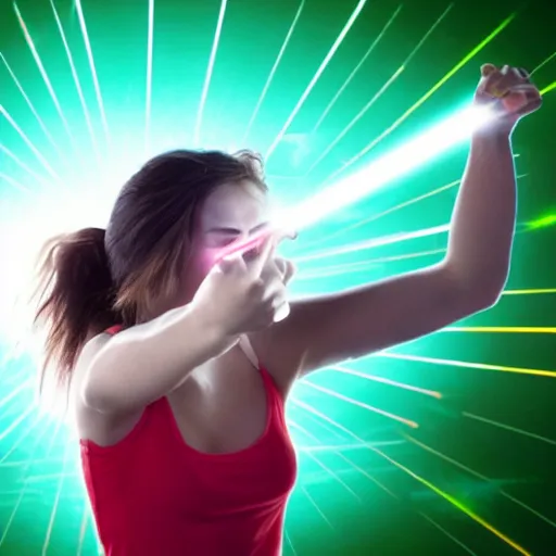 Prompt: girl shooting lasers out of her eyes