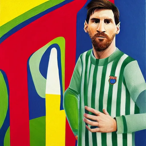 Image similar to a portrait of lionel messi in a scenic environment by tomma abts