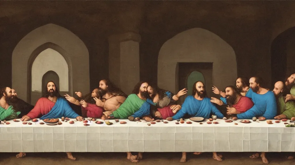 Image similar to joe rogan at the last supper